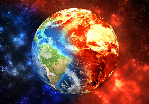 planeta tierra ardiente, global calentamiento concepto - cambio climatico fotografías e imágenes de stock
