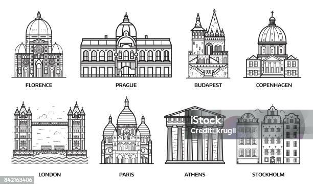 Reisen Europa Denkmäler Und Sehenswürdigkeiten Stock Vektor Art und mehr Bilder von Icon - Icon, Florenz - Italien, Prag