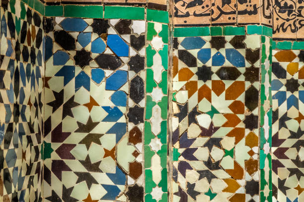 moorish tiles en decoration close up of typical moorish design and decorative tiles ancient creativity andalusia architecture stock pictures, royalty-free photos & images