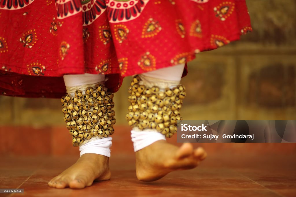 Kathak Dancer's Footwork Macro photo of foot movement of a female kathak dancer. Dancing Stock Photo