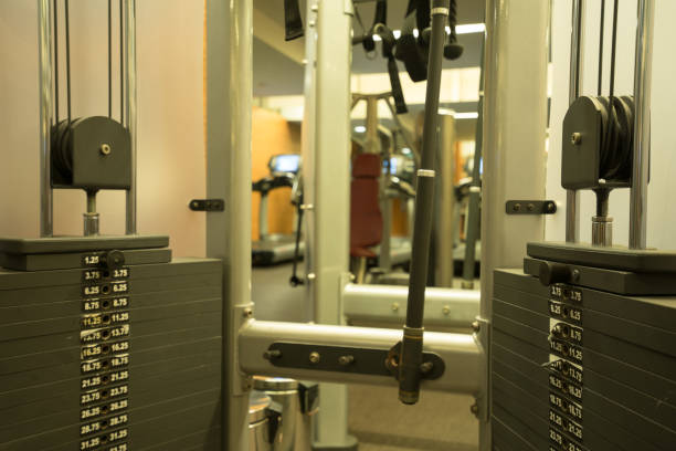 istock Fitness club weight training equipment 842180480