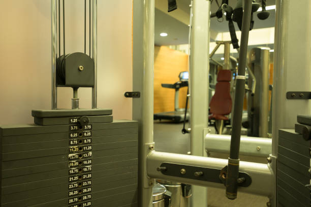 istock Fitness club weight training equipment 842180964