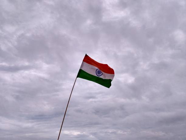 istock Indian flag in overcast weather 842183616