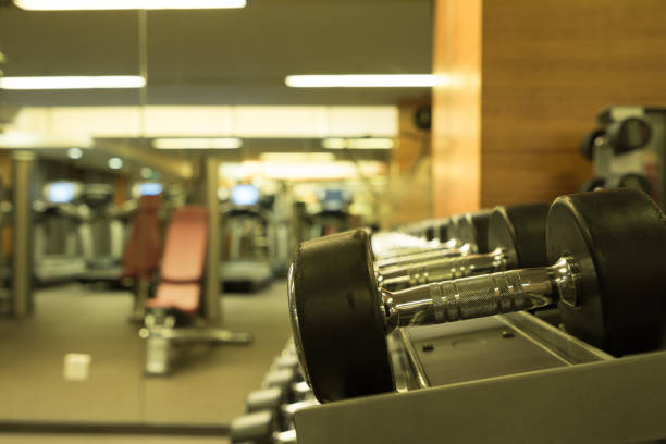 istock Fitness club weight training equipment 842184482