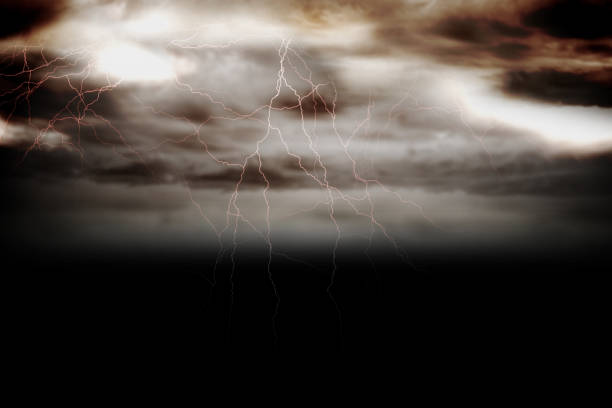 istock Stormy dark sky with lightning bolts 842185422