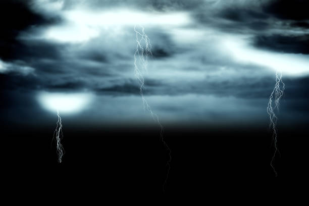 istock Stormy dark sky with lightning bolts 842187496
