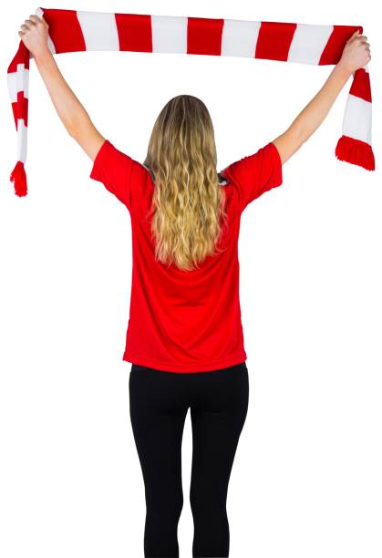 Cheering football fan in red Cheering football fan in red on white background football2014 stock pictures, royalty-free photos & images