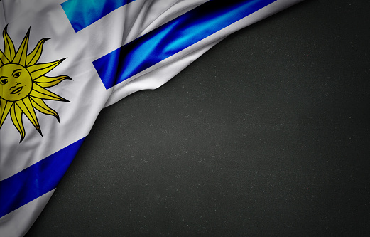 Close-up view of the Israel national flag waving in the wind. The State of Israel is a State of the Near East facing the Mediterranean Sea. Fabric textured background. Selective focus