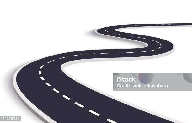 Winding Road On A White Isolated Background Stock Illustration - Download Image Now - Road, Road Map, Three Dimensional