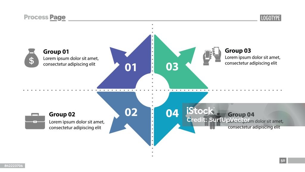 Process Group Slide Four Group Process Chart Slide Template Stock Illustration - Download ...
