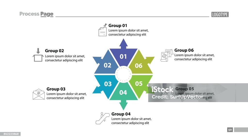 Process Group Slide Six Group Process Chart Slide Template Stock Illustration - Download ...