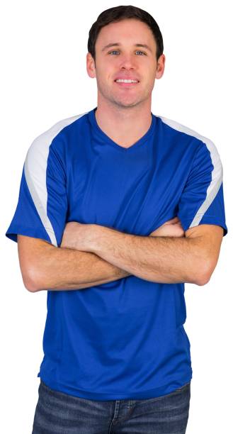 istock Smiling football fan in blue 842227666