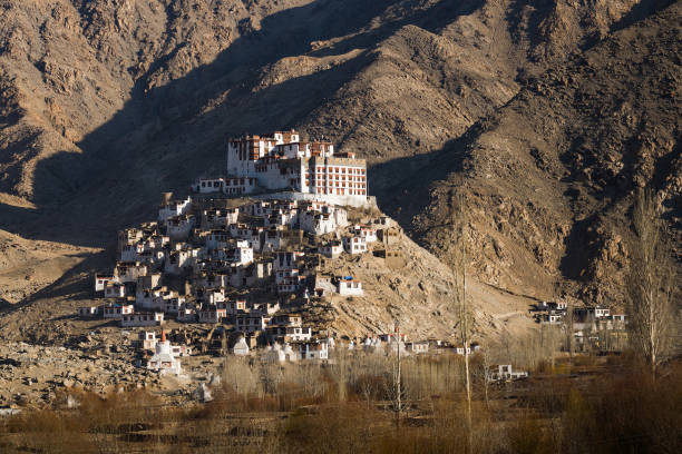 View of Shey Monastery from distance. It was the summer retreat of the kings of Ladakh. The palace locates in Leh Ladakh, Jammu and Kashmir, India