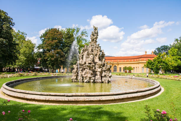 Erlangen: Public park of the castle Schloss Erlangen, Germany on August 20, 2017.  The castle was built in the year 1700.