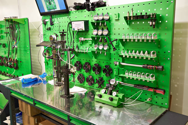 Worktable with tools in car repair shop