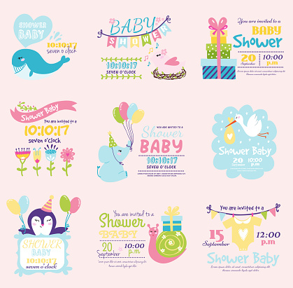 Baby shower design with cute woodland animals born arrival vector graphic. Party template vintage cute birth baby shower invitation. Welcome greeting baby shower invitation decoration celebration.