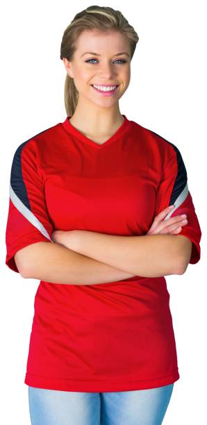 istock Pretty football fan in red 842244850