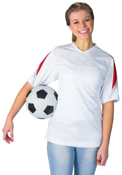 istock Pretty football fan in white smiling 842247108