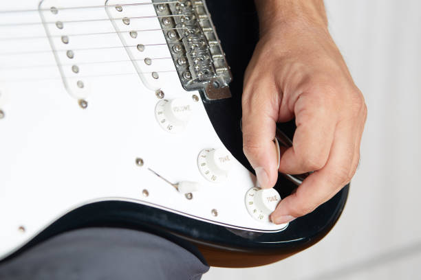 istock Close up of a lefty electric guitar being played 842265740