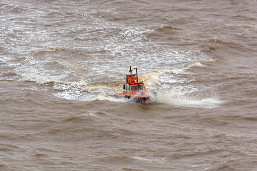 Shanghai: Chinese pilot boat arrives to collect pilot from ship at Yellow sea near Shanghai