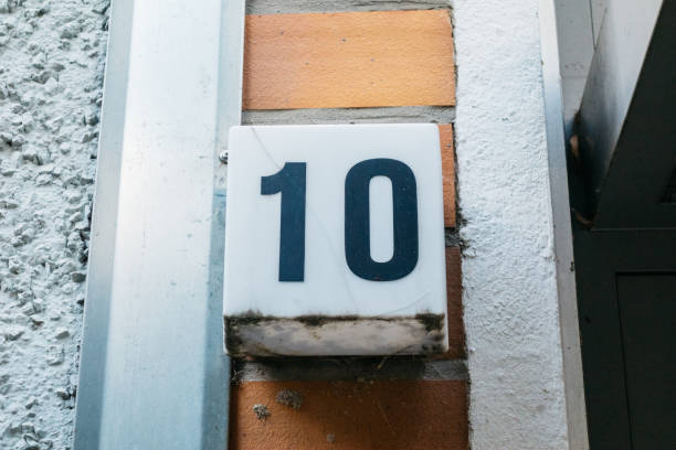 istock number 10 as door sign on brick wall 842273696
