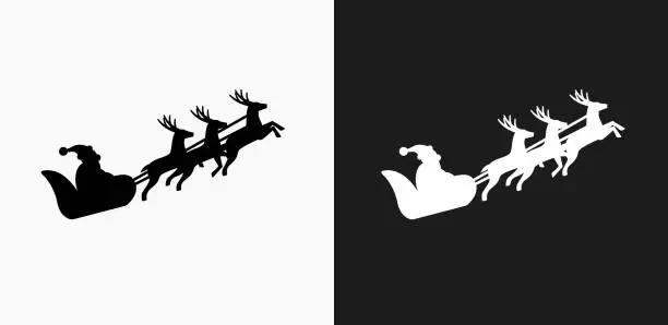 Vector illustration of Santa Clause Sled Icon on Black and White Vector Backgrounds