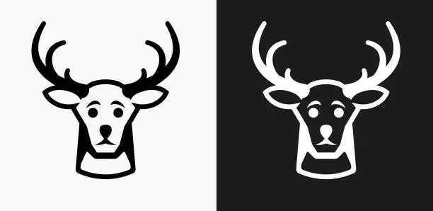 Vector illustration of Reindeer Icon on Black and White Vector Backgrounds