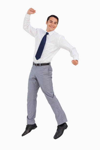 istock Businessman raising his arms and jumping 842277356