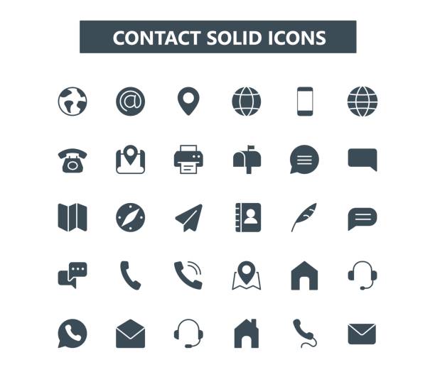 kontaktieren sie glyph mini-icons. 24 x 24 raster. pixel perfect - dacian stock-grafiken, -clipart, -cartoons und -symbole