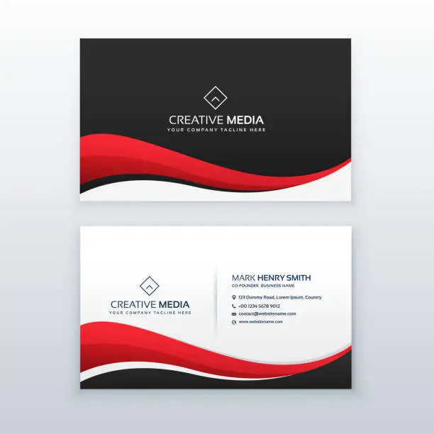 Vector illustration of clean business card design with red wave