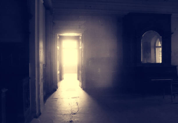 habitación abandonada en casa - spooky corridor horror entrance hall fotografías e imágenes de stock