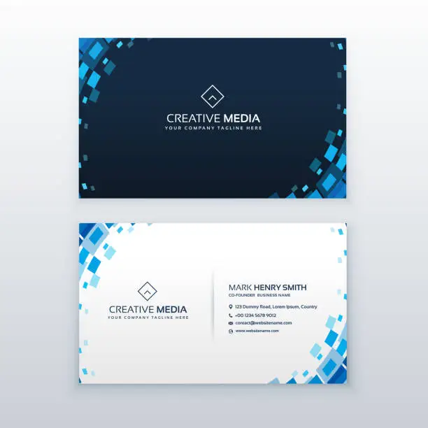 Vector illustration of creative blue business card with mosaic elements