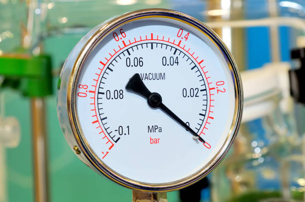 istock Industrial pressure gauge on blurry background 842299904