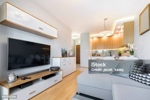 Modern Interior Stock Photo - Download Image Now - Living Room, Television Set, Apartment
