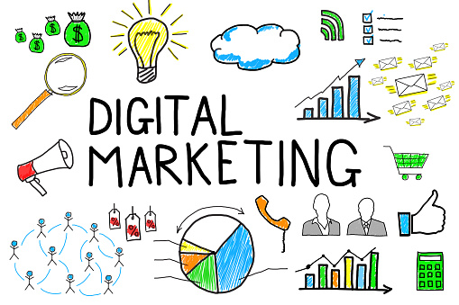 Illustrative Diagram Of Digital Marketing On White Background