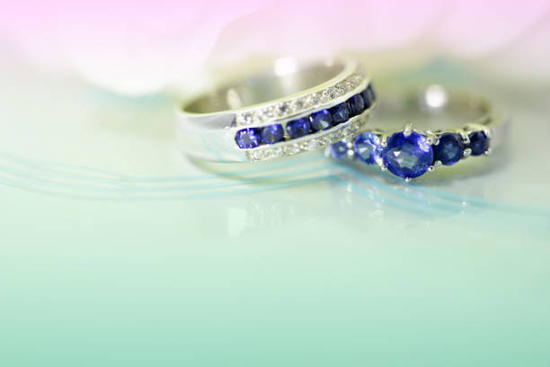 istock Wedding rings Diamond, Blue Sapphire.Focus blue gemstone. 842308274
