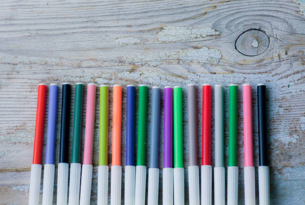 istock Business back to School background with white paper as a copy space, brushes, ruler on old wooden table background 842308718