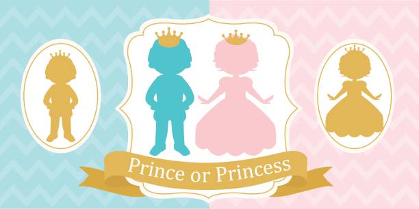 силуэт маленькой принцессы и принца - silhouette back lit little boys child stock illustrations