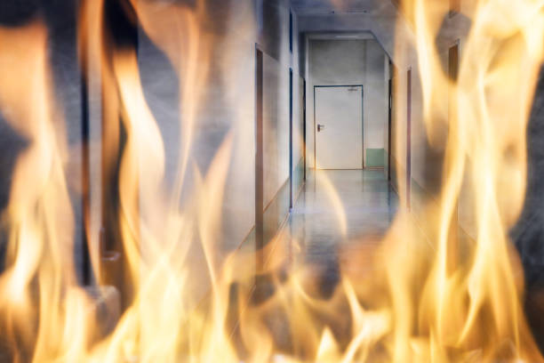 Close-up Of Fire Burning On The Corridor Of The Building