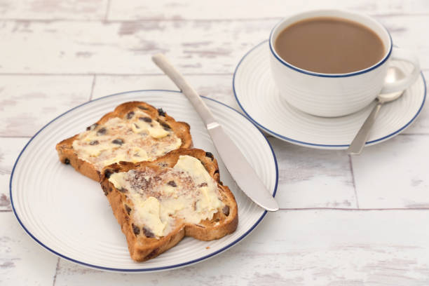 Toasted raisin bread and a coffee
