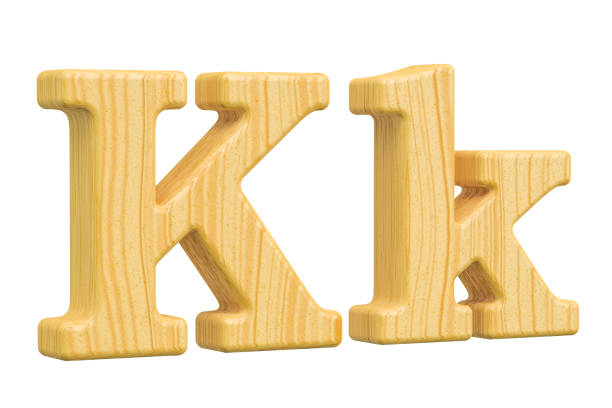 English wooden letter K, 3D rendering isolated on white background