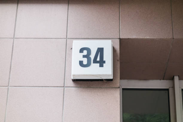 istock number 34 on plattenbau building facade 842331014
