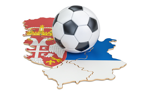 Football ball with map of Serbia concept, 3D rendering