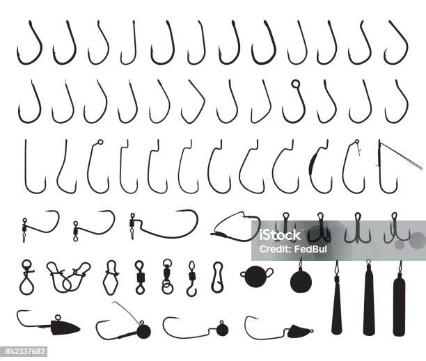Seamless Pattern With Different Types Of Fishing Hooks On White
