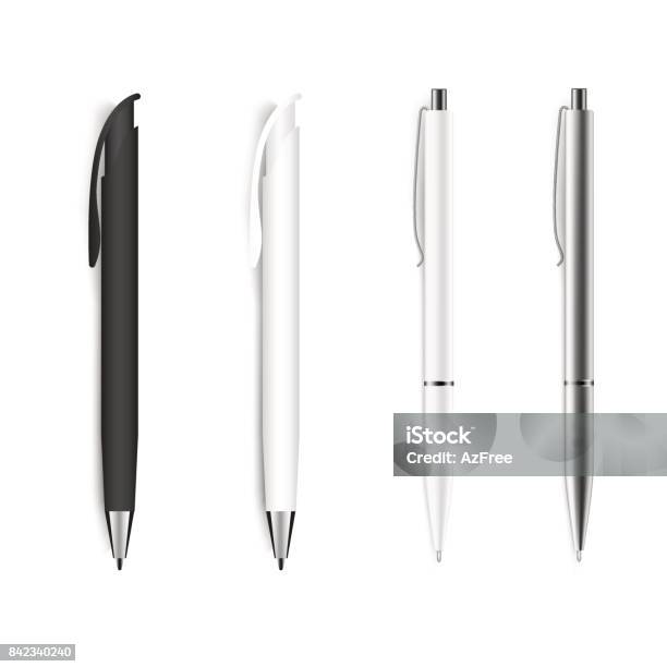 Set Of Blank Pens Isolated On White Background Vector Stock Illustration - Download Image Now