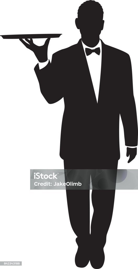 Waiter Silhouette Vector silhouette of a waiter in a tuxedo holding a tray. Waiter stock vector