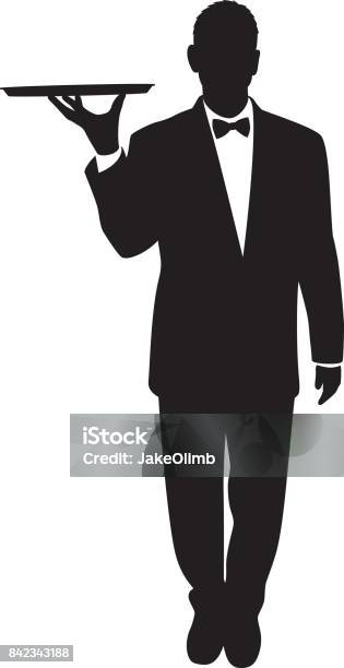 Waiter Silhouette Stock Illustration - Download Image Now - Waiter, In Silhouette, Wait Staff