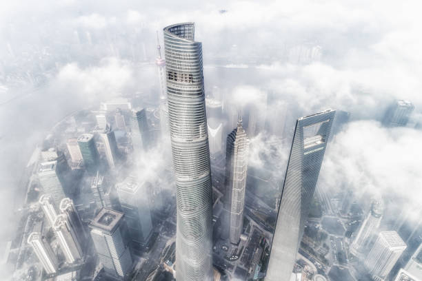 上海スカイライン夕日 - shanghai tower ストックフォトと画像