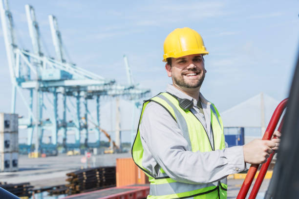 istock Man working at shipping port 842366448