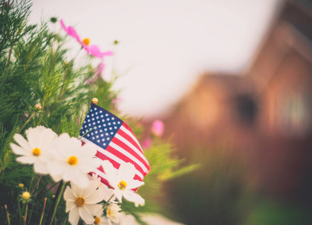Patriotic American flag in garden background
